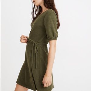 Madewell Crosshatch Puff Sleeve Faux Wrap Dress